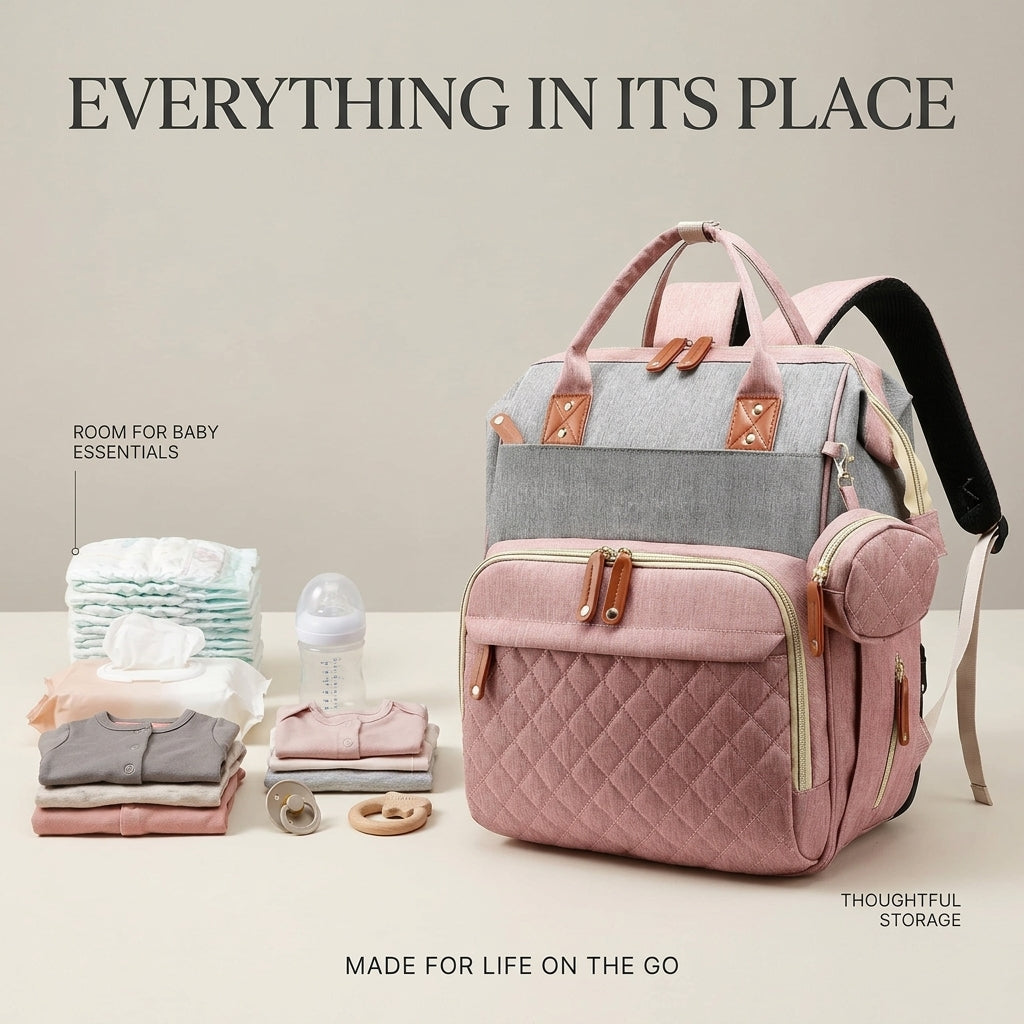 3-in-1 Diaper Bag Backpack – With Foldable Changing Station