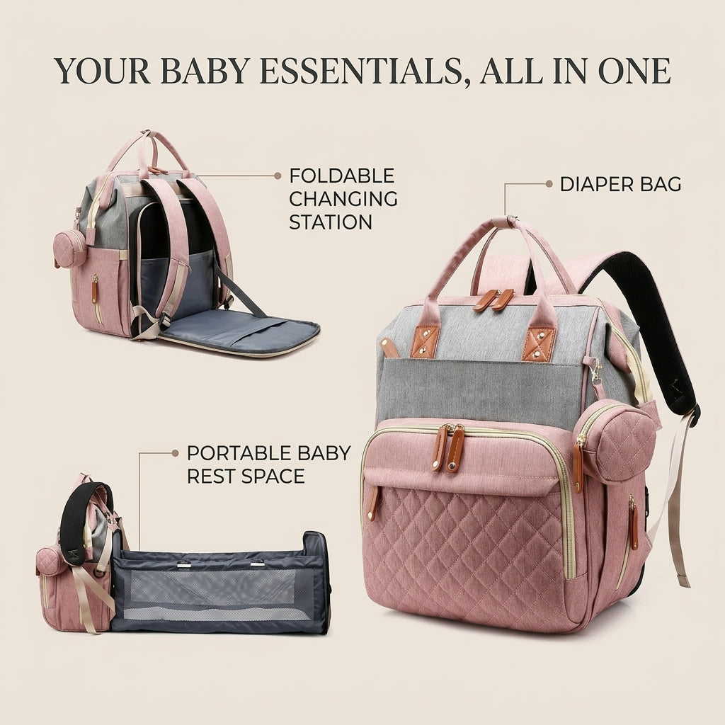 3-in-1 Diaper Bag Backpack – With Foldable Changing Station