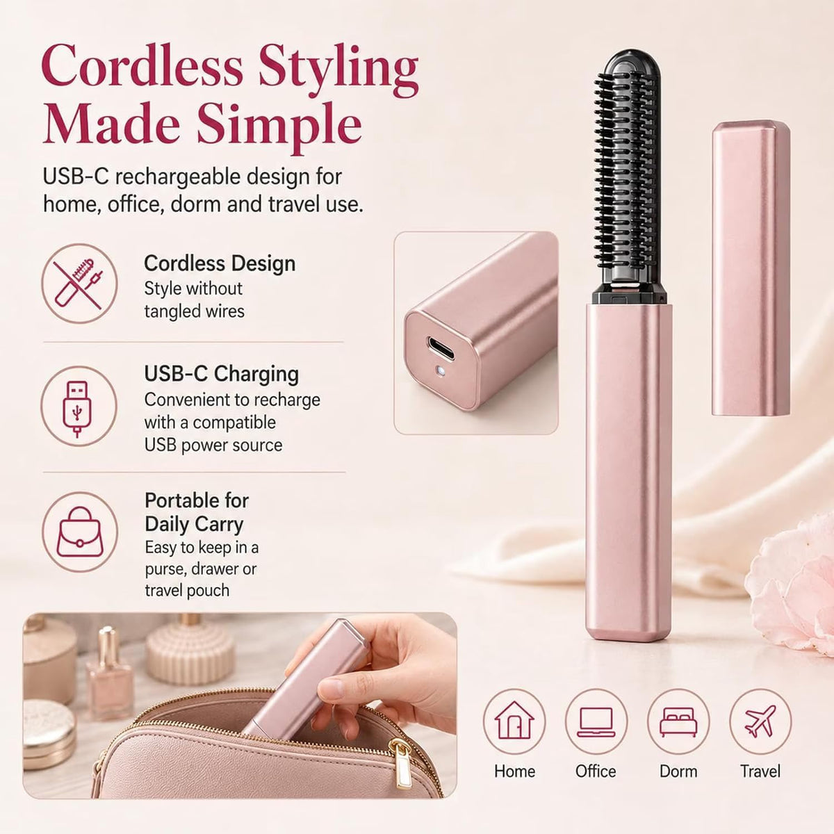 Portable Wireless Hair Styling Comb – Smooth Hair Anytime, Anywhere