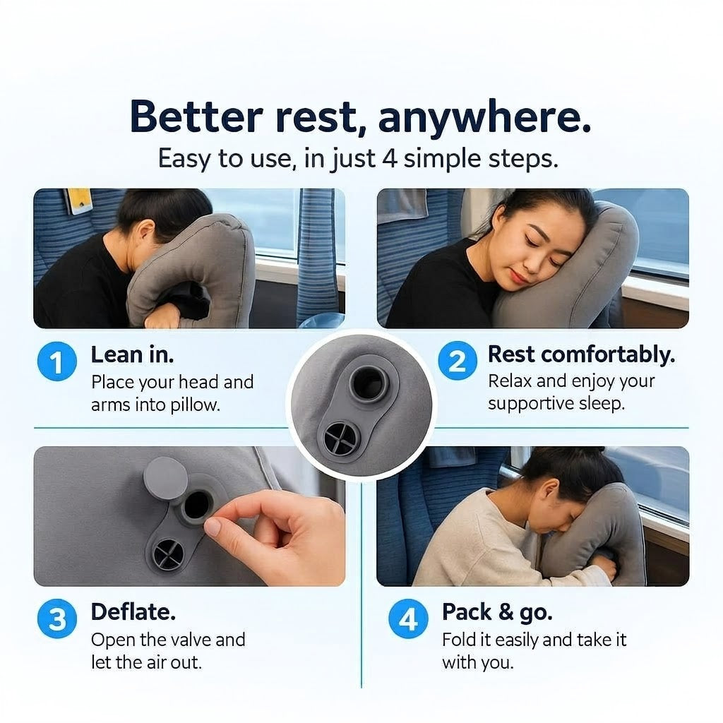 Inflatable Travel Pillow – Head and Arm Support for Long Journeys