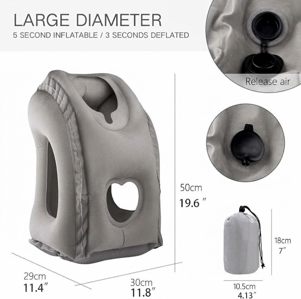Inflatable Travel Pillow – Head and Arm Support for Long Journeys
